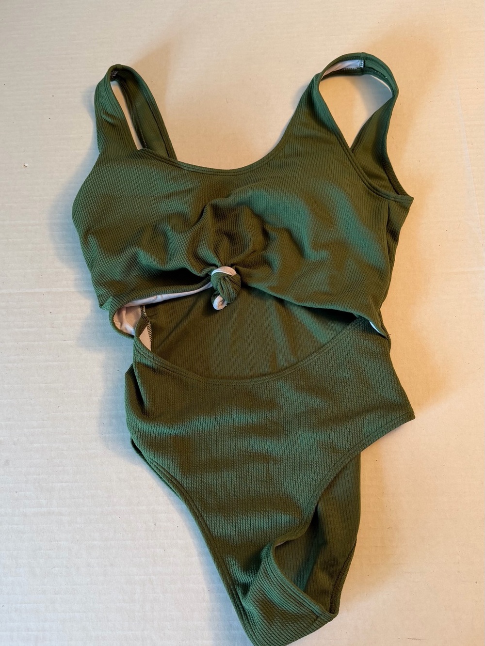 Zaful Green Ribbed One-Piece Swimsuit with Front Knot